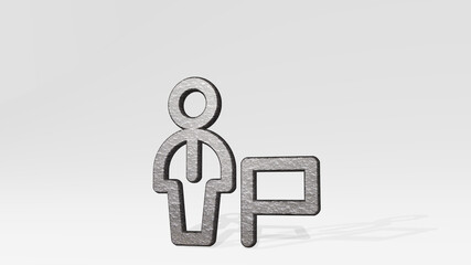 SINGLE MAN ACTIONS FLAG casting shadow from a perspective. A thick sculpture made of metallic materials of 3D rendering. illustration and background