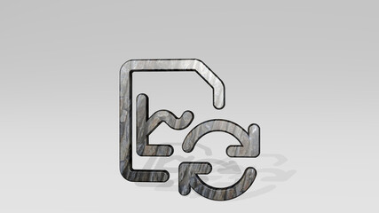 data file sync made by 3D illustration of a shiny metallic sculpture casting shadow on light background. business and concept