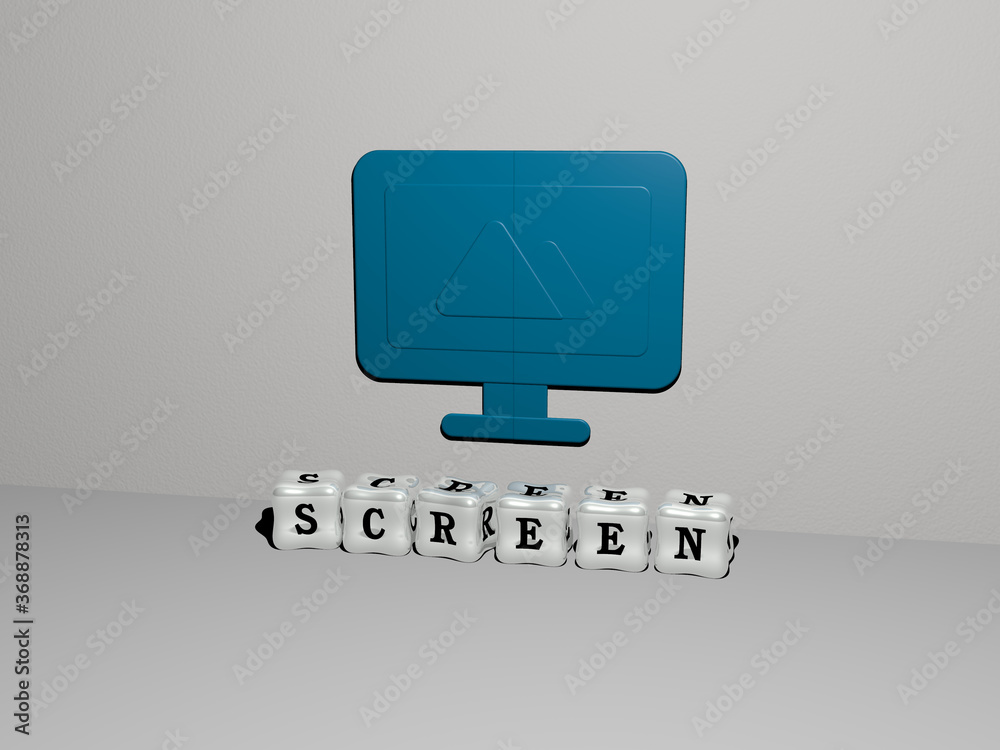 Fototapete 3d illustration of screen graphics and text made by metallic dice letters for the related meanings o