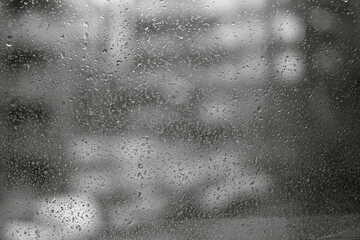 Closeup of raindrops on window