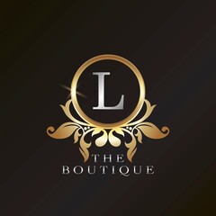 Golden Boutique L Logo template in circle frame vector design for brand identity like Restaurant, Royalty, Boutique, Cafe, Hotel, Heraldic, Jewelry, Fashion and other brand