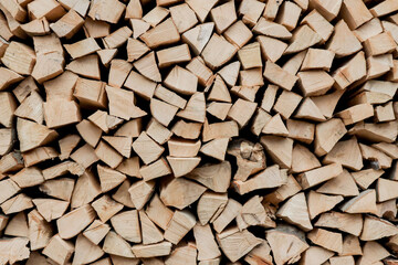 Stacks of Firewood. Preparation of firewood for the winter. Pile of Firewood.Firewood background