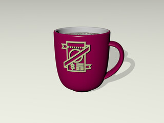 3D illustration of COUPON icon embossed on a coffee cup over a white background having shadows.. banner and design