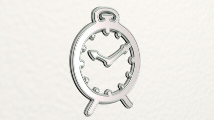 BED WATCH on the wall. 3D illustration of metallic sculpture over a white background with mild texture. bedroom and beautiful