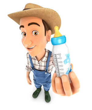 3d farmer holding baby bottle