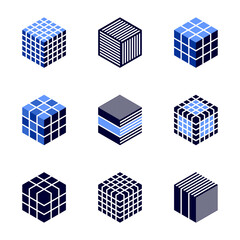 Isometric cubic design elements. 3D icons set.