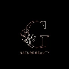 Elegance Nature Beauty Outline Flower Initial Letter G logo icon in vector ornate Flower leaf template design