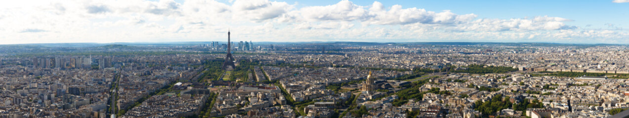 Fototapeta na wymiar Panoramic view of Paris, including the Eiffel Tower, as seen from the top of Montparnasse, France