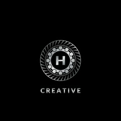 Silver Gear H Letter Logo for automotive and technology vector template design