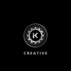 Silver Gear K Letter Logo for automotive and technology vector template design