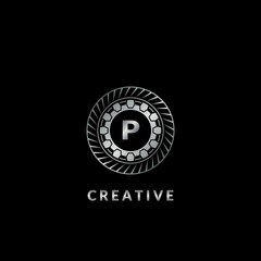 Silver Gear P Letter Logo for automotive and technology vector template design