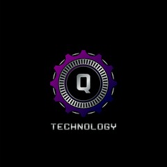 Technology Gear Rail Q Letter Logo vector design, the techno logo for industrial, automotive, technology and more brand identity.