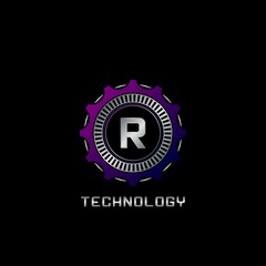 Technology Gear Rail R Letter Logo vector design, the techno logo for industrial, automotive, technology and more brand identity.