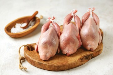 Fresh raw quail on a light background. Organic food.