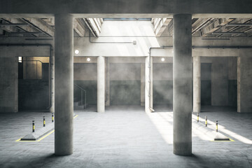 Modern empty parking garage underground.