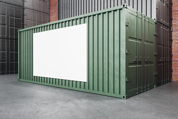 Green transportation container with blank poster.
