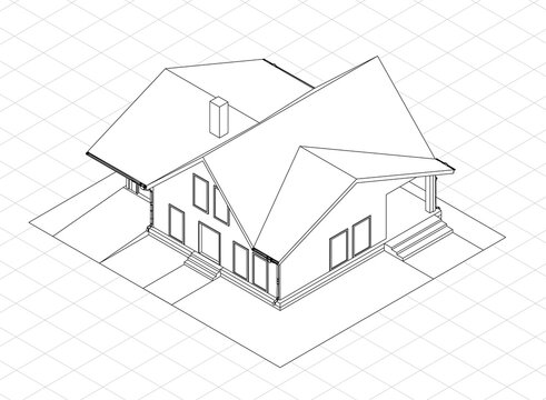 Isometric vector architectural background for banner, booklet, poster. 3D abstract futuristic design for business presentation. Sketch drowing