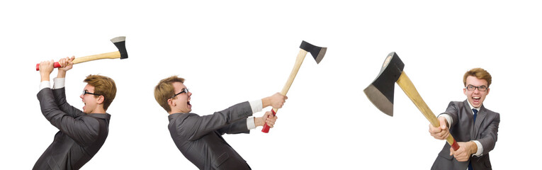 Young businessman with weapon isolated on white