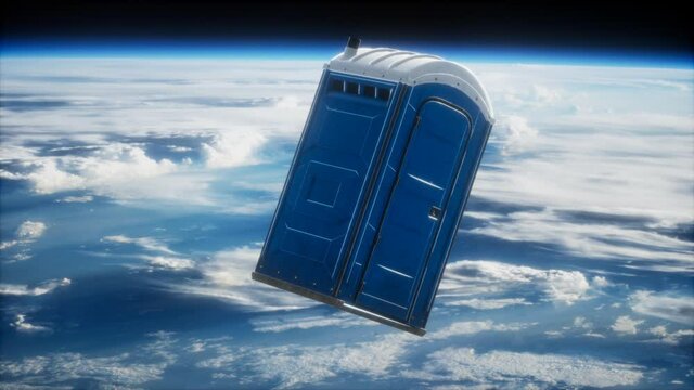 Portable street WC toilet cabin on Earth orbit. elements furnished by Nasa