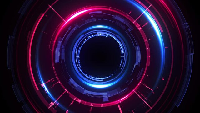 Sci-fi hud element with neon lights and futuristic details. Abstract technology background for cyber concept. Seamless loop.