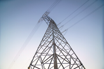 Iron power line pole seen from the base