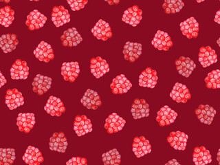 Seamless pattern with raspberries drawn in watercolor.