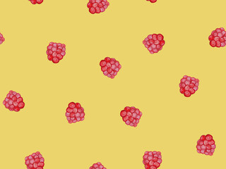 Seamless pattern with raspberries drawn in watercolor.