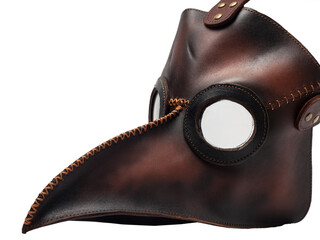 Plague doctor masquerade mask isolated on white background. Antique medical mask.