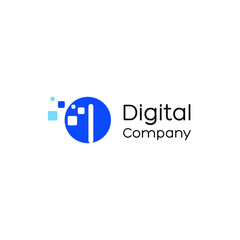 Letter I digital logo, Technology and digital logotype