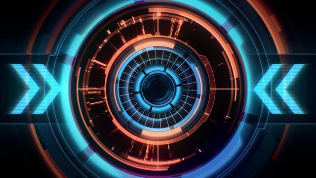 Round hud element for user interface technology background. Digital process visualizer for futuristic concept design. Seamless loop.
