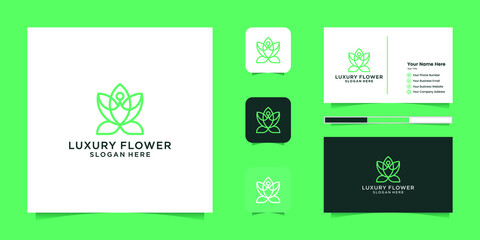Lotus flower line art style logo design. yoga center, spa, beauty salon luxury logo. logo design, icon and business card