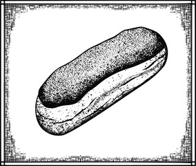 Sketched french pastries dessert eclair. Hand drawn vector llustration for coffee houses, menu and other print.