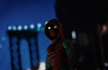 Obraz premium NEW YORK USA - AUGUST 2 2020: Scene with Marvel comic superhero Spiderman Far From Home - Hasbro Marvel Legends figure