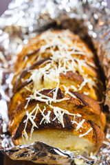 simple food ingredients, garlic bread with dairy free cheese topping
