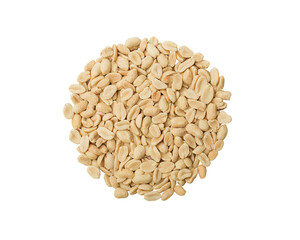 Salted roasted peanuts on a white plate, isolate