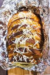 simple food ingredients, garlic bread with dairy free cheese topping