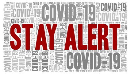 Stay alert during Covid-19 pandemic word cloud isolated on a white background