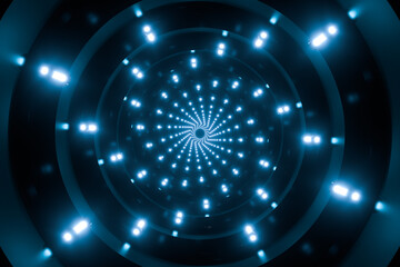 Round tunnel with neon light illuminated, 3d rendering.