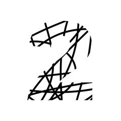 Number 2 - bird nest mottled font - isolated, vector
