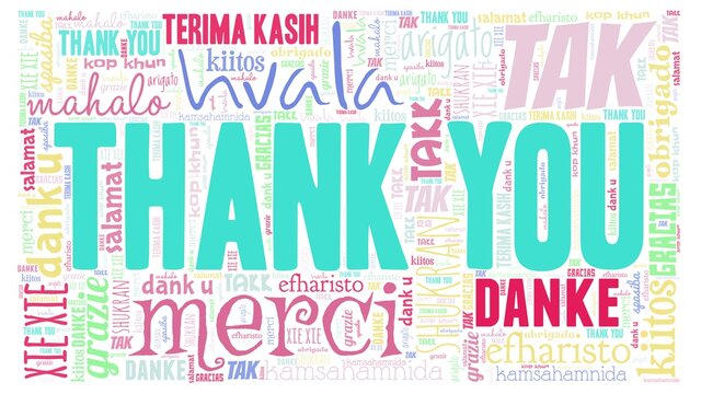 Thank you in different languages word cloud isolated on a white background