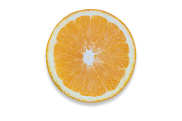 Ripe orange isolated on white background cut into pieces. Cut Path. Copy space.