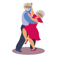 Elderly couple dancing tango. Vector illustration cartoon style