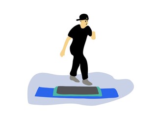 Man is engaged in step aerobics. Physical activity, sports, hand drawing sketch in modern style. The man goes in for sports, physical activity. Vector illustration color