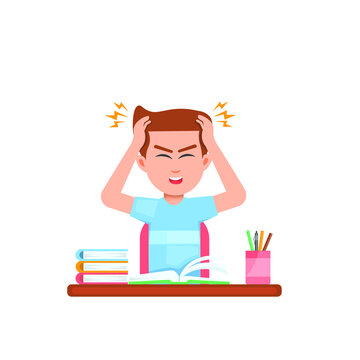Boy is stressed out when studying because of difficult homework
