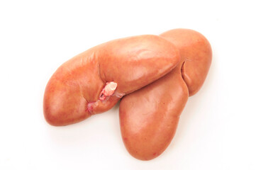 Pig kidney on a white background