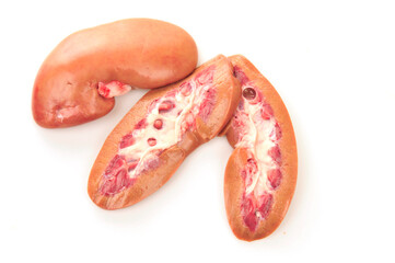 Pig kidney on a white background
