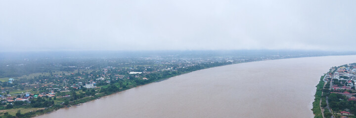 Fototapeta premium Bird's eye view Panorama view River in the morning. 