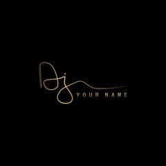 Golden Signature Logo D and J, DJ Initial letter logo sign. Handwriting calligraphic signature logo template design.