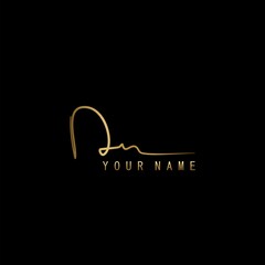 Golden Signature Logo D and N, DN Initial letter logo sign. Handwriting calligraphic signature logo template design.