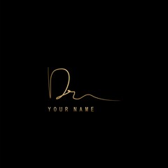 Golden Signature Logo D and R, DR Initial letter logo sign. Handwriting calligraphic signature logo template design.